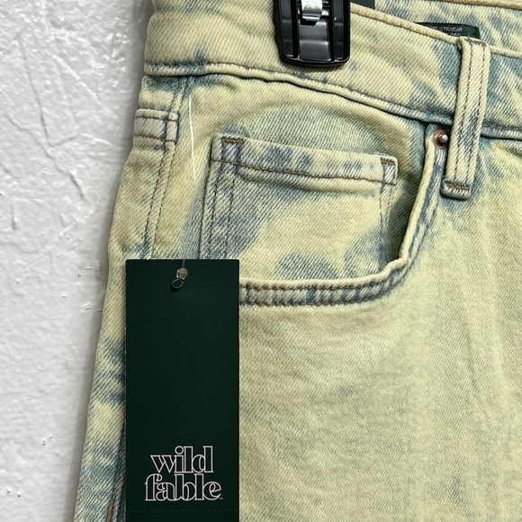 wild Fable High Rise 90’s Straight Leg Lime Green Acid Wash Jeans - Picture 4 of 8